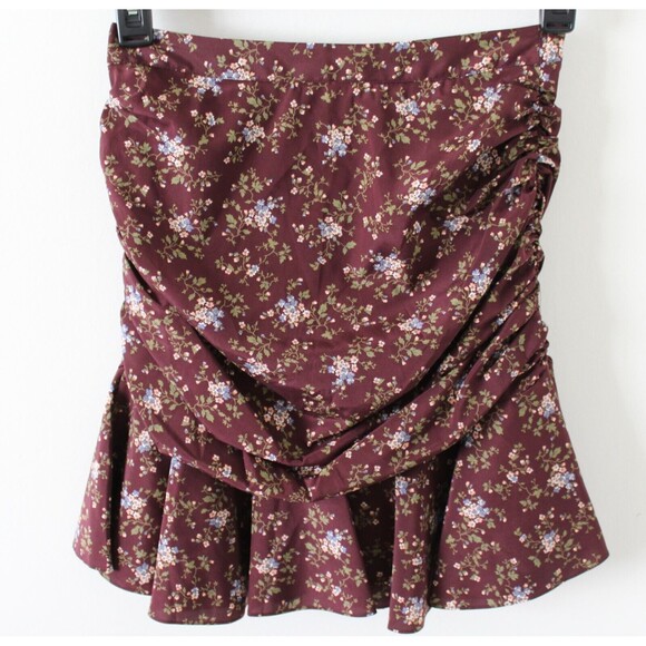 NWT Size 4 Veronica Beard Taras Floral-Print Ruched Silk Mini Skirt Merlot Ruffl - Picture 5 of 5